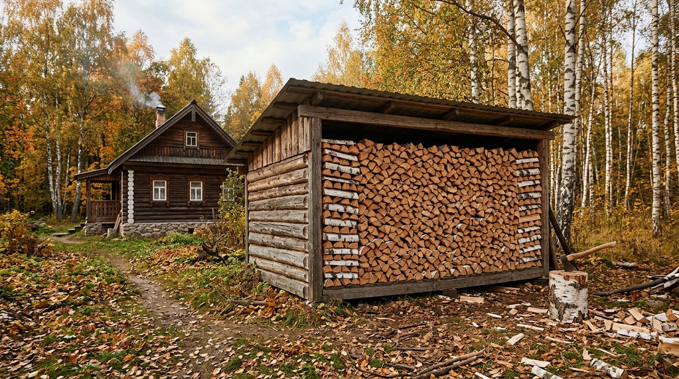 Дровник после укладки бригадой — Берёзовые-Дрова-24, Мосрентген